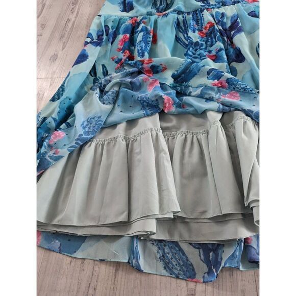 Modcloth Blogger The Better Cactus Halter Dress women's sz 4X blue green cactus - Picture 6 of 12